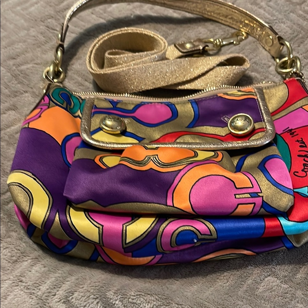 Coach Purple and Gold Shoulder Bag with Geometric Design